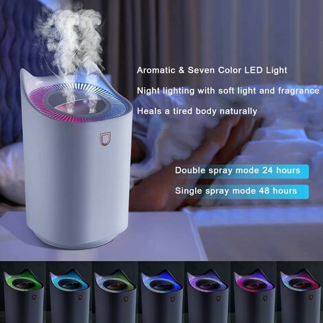 3L Cool Mist Humidifiers, Diffuser for Essential Oils,Quiet Ultrasonic  Humidifier for Bedroom,Large Home,Baby Room,Plant,Up to 50 Hours Time with  Adjustable Double Spray,Colorful Lights,Easy to Clean 