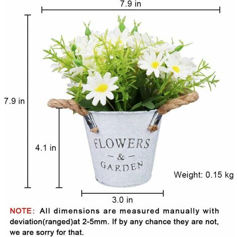 Potted Artificial Daisies Flowers In Metal Pot, Fake Silk Bonsai