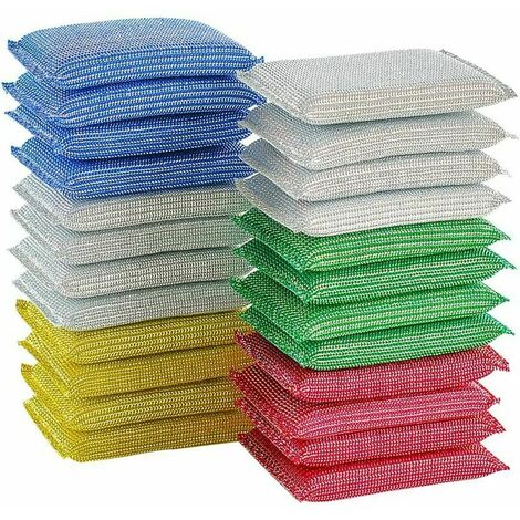 5Pcs Microfiber Kitchen Scrub Sponges, Dual Side Reusable Scouring Pads -  Random Colors