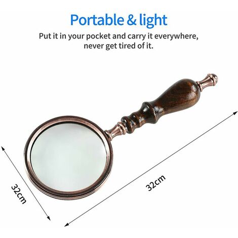 Vintage Inspired Brass Handheld Magnifying Glass/Magnifier with Elegant  Wooden Handle for Precise Reading and Inspection (Design 4)