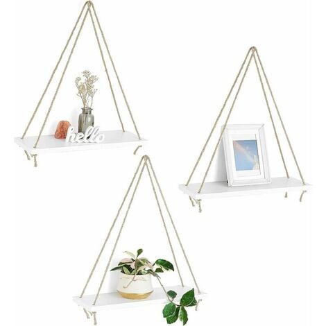 Hanging Shelf Floating Shelves Wall Decor set of 2 W/ Hooks Reclaimed Wood  Shelving Macrame Rope Swing Triangle Bathroom Storage Farmhouse 