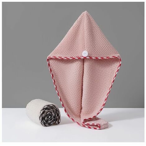 Hair dryer cap, quick-drying absorbent towel, thickened coral fleece head  towel, beige+pink, two sets
