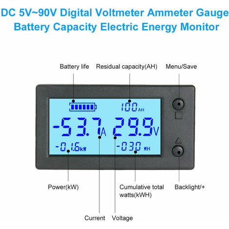 DC 5V90V Digital Voltmeter Ammeter Gauge Battery Capacity Electric