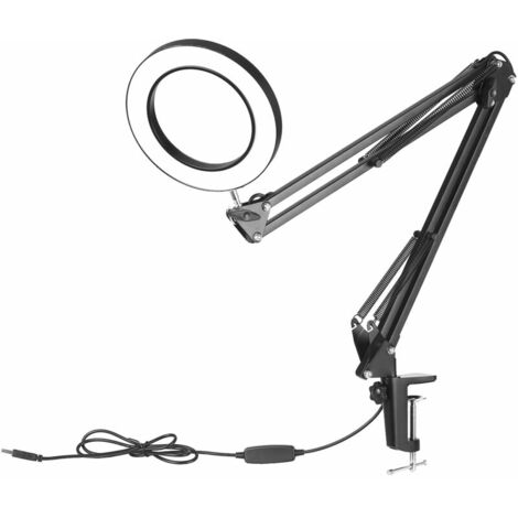 LED Magnifier Desk Lamp 8x Magnifying Glass with Light Swing Arm