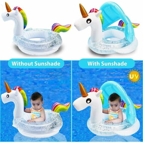 Unicorn Baby Floating Pool with Canopy Inflatable Seat Buoy PVC