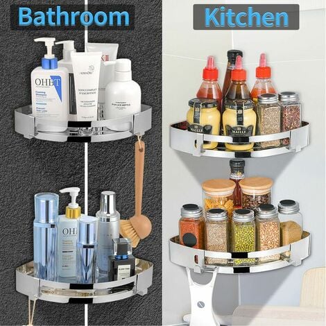 Punch-Free Corner Shower Shelf Holder Bathroom Kitchen Storage Tripod Rack  UK