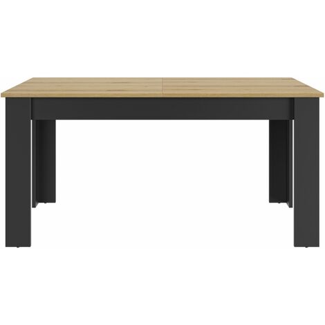 M&S – Table extensible rectangulaire 160 cm – Allonge centrale 40 cm – Décor chêne et noir – Système d'allonge synchronisée (1/10)
