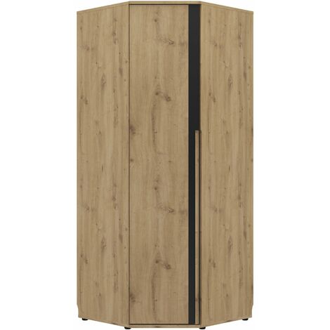 Dressing d'angle 235cm – Effet bois chêne beige – 1 porte réversible – Tringle et étagère incluses – Chants ABS résistants – Gami
