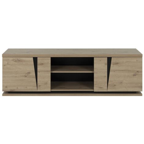 Calicosy – Meuble TV 2 portes chêne beige – 2 niches de rangement – Dessus épais 35mm pour grands téléviseurs – Fabrication française (1/8)
