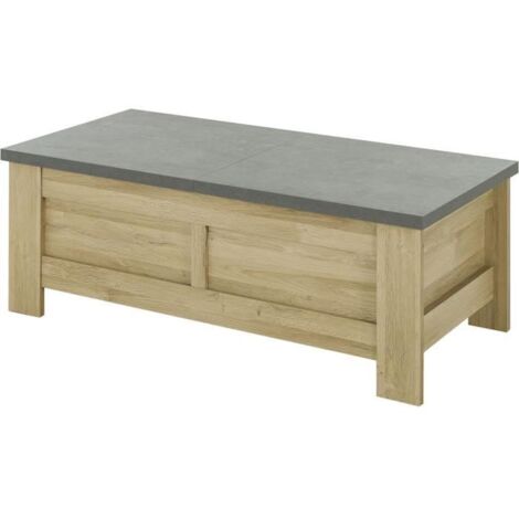 Table basse fixe chêne clair avec rangement coulissant – Plateaux coulissants pour accès facile – Épaisseur 35mm – Fabrication française – Gami (1/5)