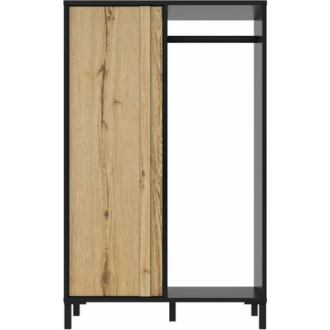 Calicosy – Vestiaire 1 porte chêne avec rangement – 3 niches réglables – Tringle noire – Design épuré pour entrée ou couloir (1/6)
