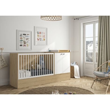 Chambre bébé complète Noam : lit combiné évolutif 60x120, armoire
