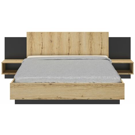 Lit adulte 180x200 avec chevets – Structure robuste en panneaux de particules – Épaisseur 22 mm – Style contemporain chêne Helvezia