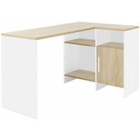 Bureau d'angle châtaignier blanc – Grand espace de travail – 1 porte et 3 niches de rangement – Design moderne et fonctionnel – Diagone