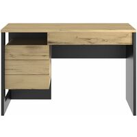 M&S – Bureau droit industriel bicolore chêne helvezia et noir – Rangement intégré avec tiroir – Faible encombrement pour petits espaces