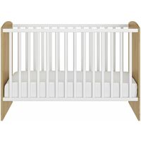 Lit évolutif bébé 60x120 cm – Sommier réglable 2 positions – Barrières fixes – Finition chêne artisan – Galipette