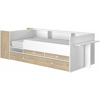 Lit évolutif bébé 90x140/200 avec rangements – Sommier perforé – 2 tiroirs et bureau réversible – Effet bois chêne blond – Gami