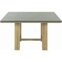 Table de salle à manger carrée chêne clair – 8 places – Plateau épaisseur 35mm – Chants ABS – Pieds en MDF coloris chêne doré – Gami