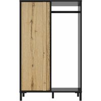 Calicosy – Vestiaire 1 porte chêne avec rangement – 3 niches réglables – Tringle noire – Design épuré pour entrée ou couloir