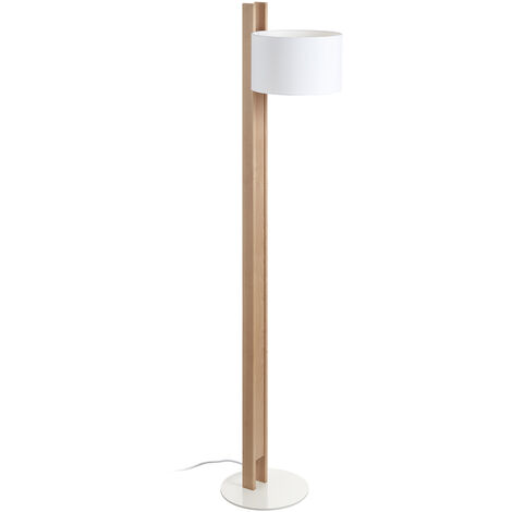 Lámpara de pie LED alta 140,5 cm – Pantalla de algodón blanco – Base de madera de haya – Casquillo E27 40W – Novolux (1/3)