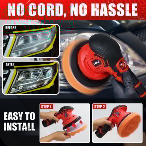 SHALL-polisseuse de tampon de voiture sans fil-Kit de machine de polissage de cire portable de 6 pouces, 2500-5000 tr/min, 6 vitesses variables, kit de polissage de voiture 27 pièces, pour les détails