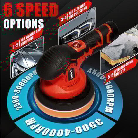 SHALL-polisseuse de tampon de voiture sans fil-Kit de machine de polissage de cire portable de 6 pouces, 2500-5000 tr/min, 6 vitesses variables, kit de polissage de voiture 27 pièces, pour les détails
