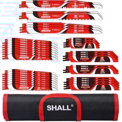SHALL Lames de scie alternative (34 pièces) Kit de lames de scie de rechange en acier au carbure pour l'élagage des arbres, pour le bois, le métal et le plastique, avec sac de rangement