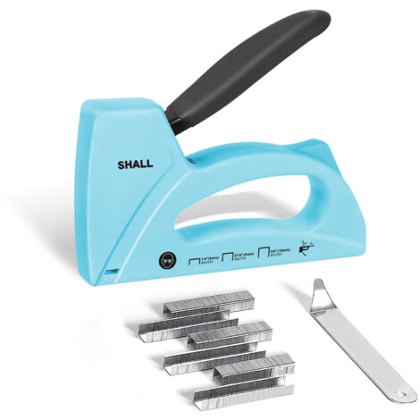 SHALL Agrafeuse légère pour bois - Agrafeuse de tapissier avec 1600 agrafes JT21 1/4, 5/16, 3/8" et agrafeuse - Pistolet agrafeuse pour travaux manuels, bricolage, Bleu clair