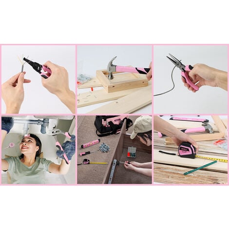 SHALL Pink Tool Set, Multi Tool Set, 246 pièces Ensemble d'outils de base avec pochette à outils ouverte de 14 pouces Outils à main