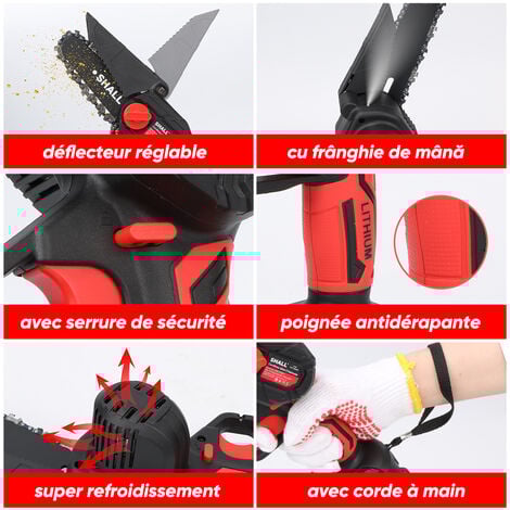 SHALL Mini tronçonneuse / tronçonneuse électrique portable, 21 Volt, 2000 mAh, 2 batteries, 4 chaînes, rouge,Tronçonneuse à batterie