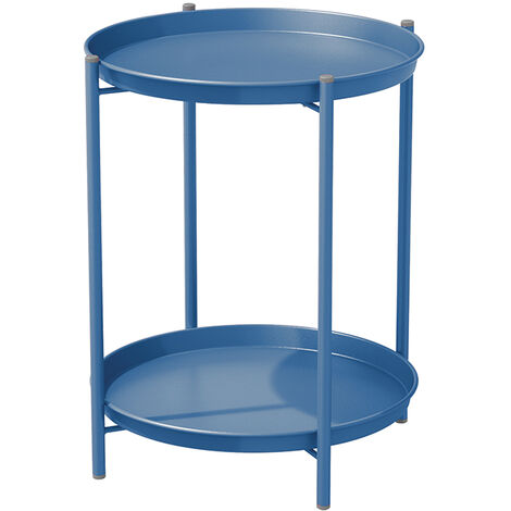 Grand Patio table d'appoint 2 étages, petite table à café en métal, résistante aux intempéries, table d'extrémité ronde pour patio, extérieur, salon, chambre à coucher (Bleu paon) (1/5)