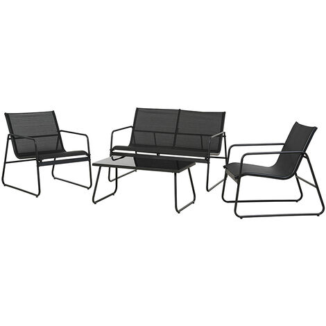 Grand Patio Garden Furniture Sets 4 Pieces, Garden Table and Chairs, Textilene Material, Waterproof, Breathable, Patio Conversation Sets for Outdoor, Backyard, Poolside (Black)