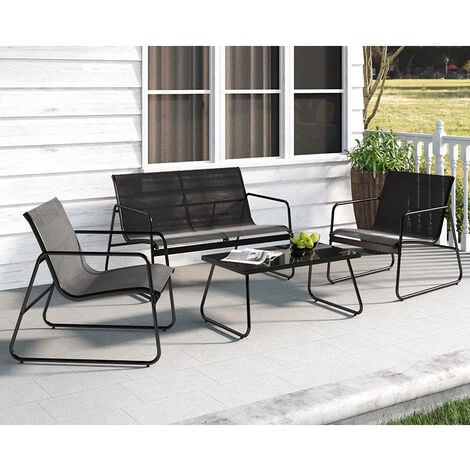 Grand Patio Garden Furniture Sets 4 Pieces, Garden Table and Chairs, Textilene Material, Waterproof, Breathable, Patio Conversation Sets for Outdoor, Backyard, Poolside (Black)