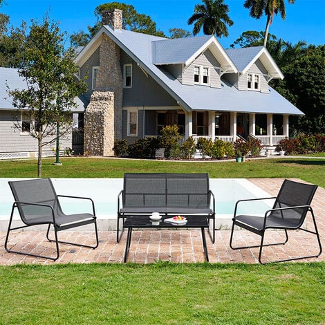 Grand Patio Garden Furniture Sets 4 Pieces, Garden Table and Chairs, Textilene Material, Waterproof, Breathable, Patio Conversation Sets for Outdoor, Backyard, Poolside (Black)