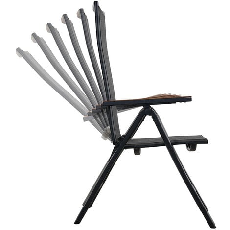 Grand Patio High Back Garden Chair Aluminium Folding Dining Chair with Sturdy Armrests, Adjustable 6-Position,Lightweight, Portable Chair for Indoor,Outdoor Loadable 150kg (Black)