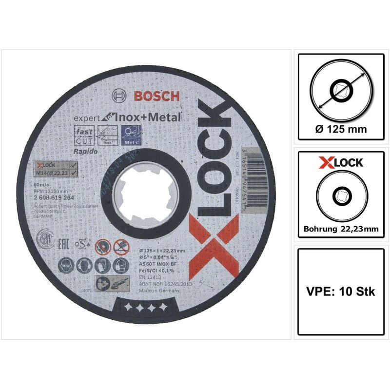 for ) X-LOCK 125 x 2608619264 10 & 10x Inox mm ( Trennscheibe Expert Stk. Bosch 22,23 Metal