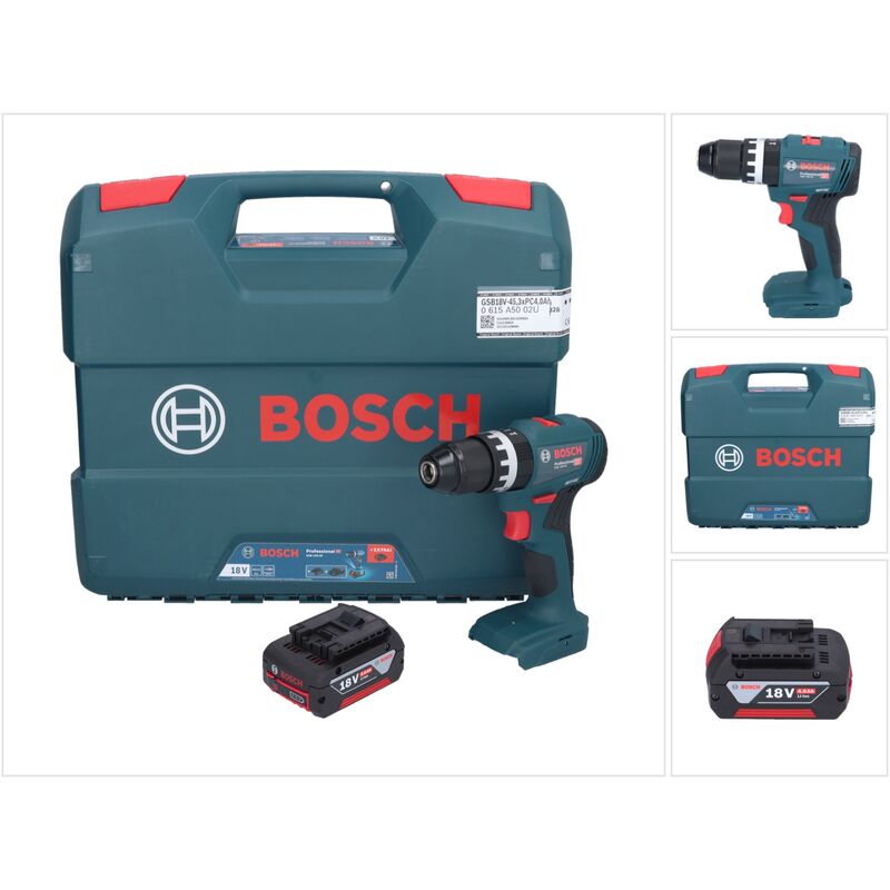 Bosch GSB Ah 18V-45 V 45 Brushless L-Case ohne + - 1x Akku Nm Schlagbohrschrauber 18 Professional Ladegerät 4,0 Akku 