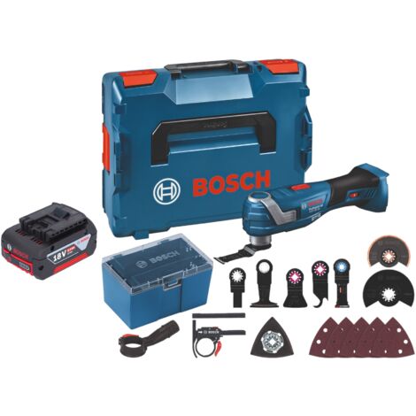 Bosch GOP 18V-34 Professional Akku Multi Cutter 18 V Starlock Plus + 1x Akku 4,0 Ah + 17 tlg. Zubehör + L-Boxx - ohne Ladegerät