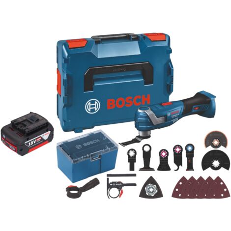 Bosch GOP 18V-34 Professional Akku Multi Cutter 18 V Starlock Plus + 1x Akku 5,0 Ah + 17 tlg. Zubehör + L-Boxx - ohne Ladegerät