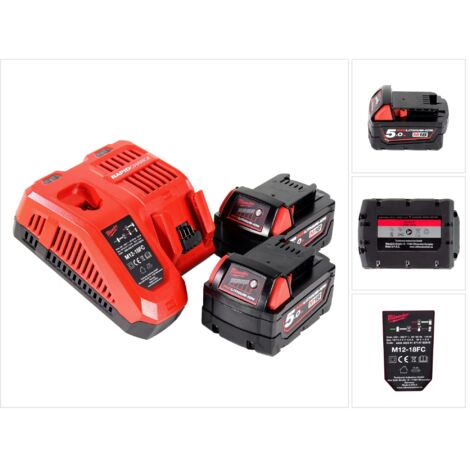 Milwaukee M18 NRG-502 Akku Starter Set 18 V 2x M18 B5 Akku 5,0 Ah + M12-18 FC Ladegerät ( 4933459217 )