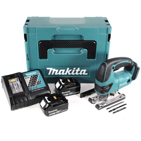 DJV 2x + 180 RTJ Makpac Akku Stichsäge Makita + Akku Ladegerät 18V + 5,0Ah