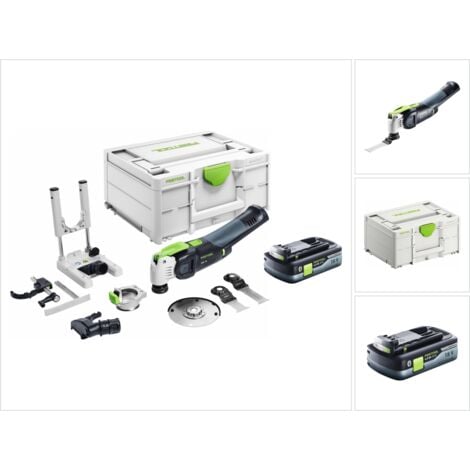 Festool VECTURO OSC 18 E-Basic Set Akku Oszillierer 18 V Starlock Max Brushless + 1x Akku 4,0 Ah + 7 tlg. Zubehör Set + Systainer - ohne Ladegerät