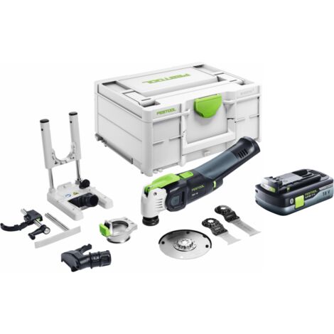 Festool VECTURO OSC 18 E-Basic Set Akku Oszillierer 18 V Starlock Max Brushless + 1x Akku 4,0 Ah + 7 tlg. Zubehör Set + Systainer - ohne Ladegerät