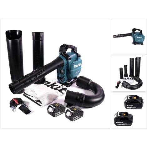 Makita DUB 363 M2V Akku Gebläse / Laubsauger 36 V ( 2x 18 V ) Brushless + Absaug Set + 2x Akku 4,0 Ah - ohne Ladegerät