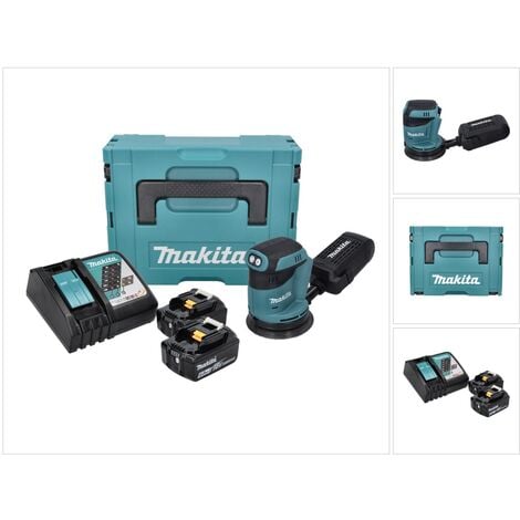 Makita DBO 180 RGJ Akku Exzenterschleifer 18 V 125 mm + 2x Akku 6,0 Ah + Ladegerät + Makpac