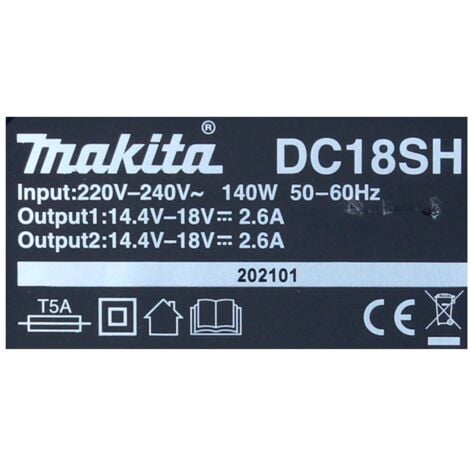Makita DC 18 SH Doppel Ladegerät 14,4 V - 18 V LXT 2,6 A Ladestrom ( 199687-4 )