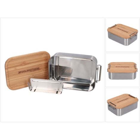 ERFGT Edelstahl Brotdose 1200ml - 3 Fächer Mit Bambus-Deckel