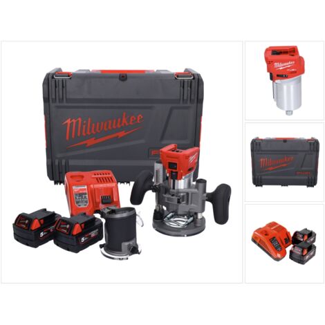 Milwaukee M18 FTR-502X Akku Fräse 18 V Brushless + 2x Akku 5,0 Ah + Ladegerät + Fräsmodule + HD Box