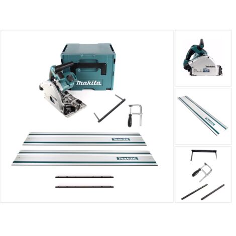 Makita DSP 600 ZJ Akku Tauchsäge 36V (2x 18V) Brushless + 2x Führungsschiene + Schraubzwingen + Führungsschienenverbinder + Parallelanschlag ( 165447-6 ) + Makpac - ohne Akku, ohne Ladegerät