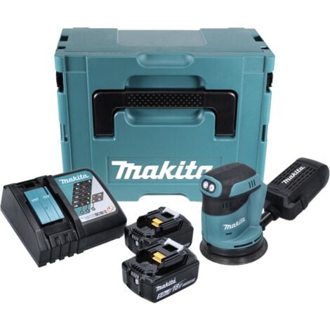 Makita DBO 180 RTJ Akku Exzenterschleifer 18 V 125 mm + 2x Akku 5,0 Ah + Ladegerät + Makpac